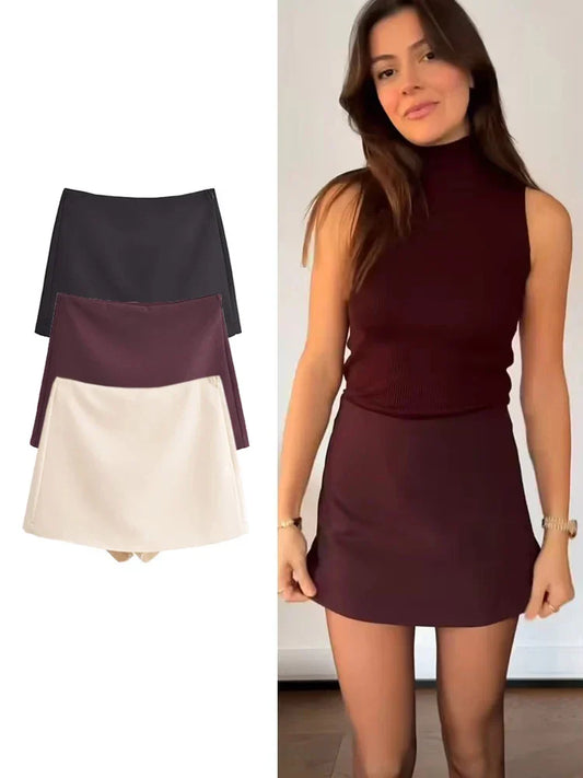 New Spring Women Solid Skort Fashion Causal Side Zipper Mini Shorts Skirts Vintage High Waist Streetwear Shorts Skirts