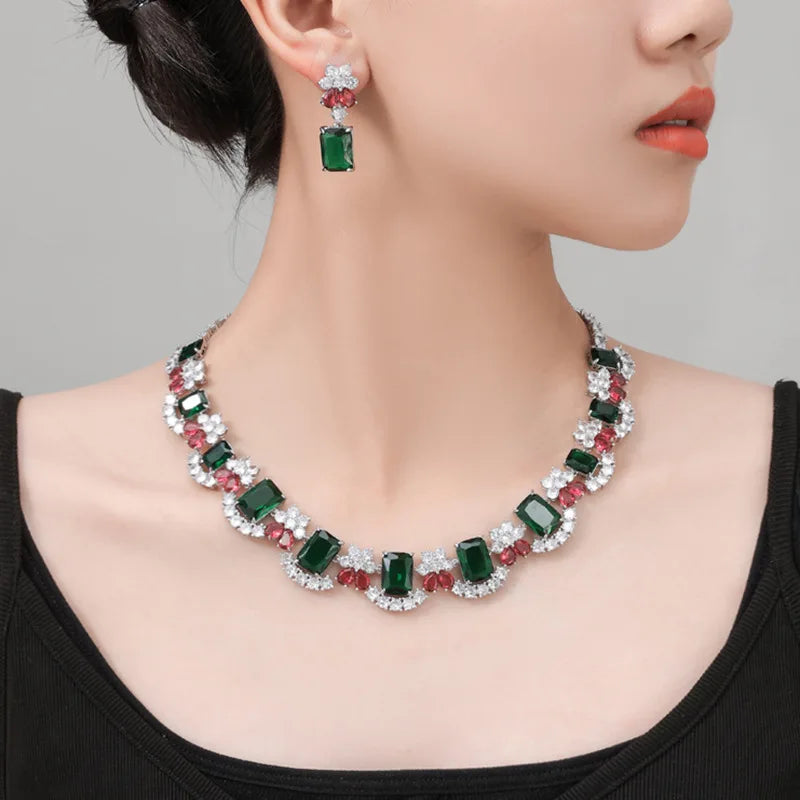 Classic Water Drop Zircon Necklace for Women - Emerald, Elegant, Luxurious Accessory, Bridal Gift, Clothing Accessory for Women