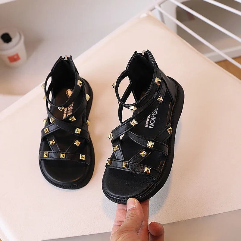 Girls Gladiator Sandals 2026 New Summer Children Fashion Princess High-top Shoes Versatile Kids Causal Beach Holiday Sandals