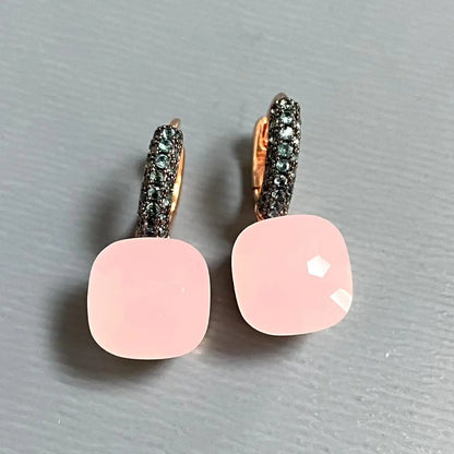 Classic Nudo Earrings Inlay Blue Topaz Zircon With Black Gun Plated Brown Crystal Earrings Fashion Jewelry Gift For Women