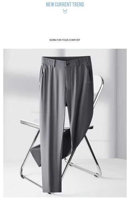 Summer Thin Stretch Trousers Men Elastic Waist Korean Classic Black Gray Blue Business Casual Formal Pants Male Brand