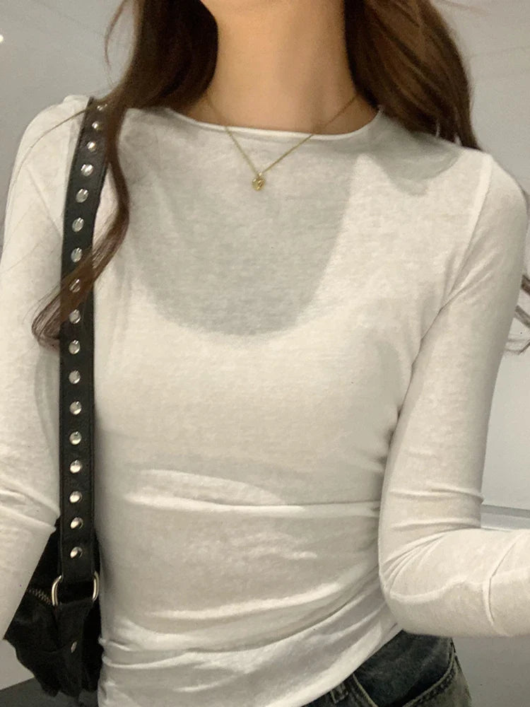 Spring Autumn T shirt Women Tops Solid Slim Fit Long Sleeve O Neck Tshirts Female Casual Streetwear High Quality Base Tees