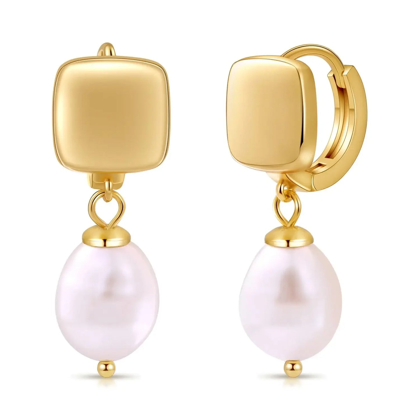 Women Pearl Dangle Earrings 14K Gold Plated Hoops Fresh Water Pearl Earring With 925 Sterling Silver Post Popular Jewelry