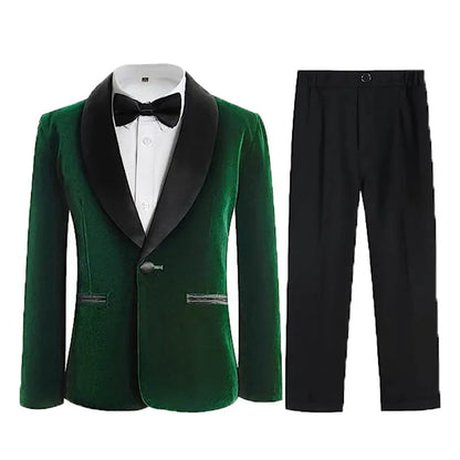 Boys Velvet Blazer Jacket Pants Bowtie 3PCS Photograph Suit Kids 1Year Birthday Dress Children Wedding Performance Evening Set