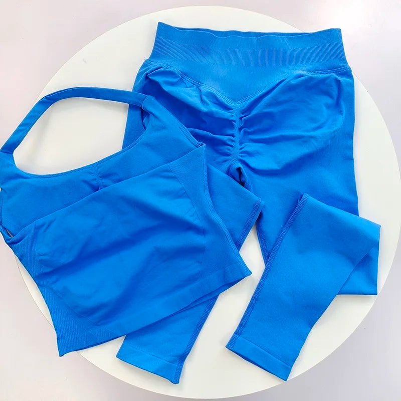 Fitness Set, Long Halter Neck Back-Shaping Leggings, High-Waisted Butt-Lifting Breathable Training Pants for Women
