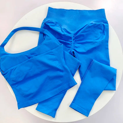 Fitness Set, Long Halter Neck Back-Shaping Leggings, High-Waisted Butt-Lifting Breathable Training Pants for Women