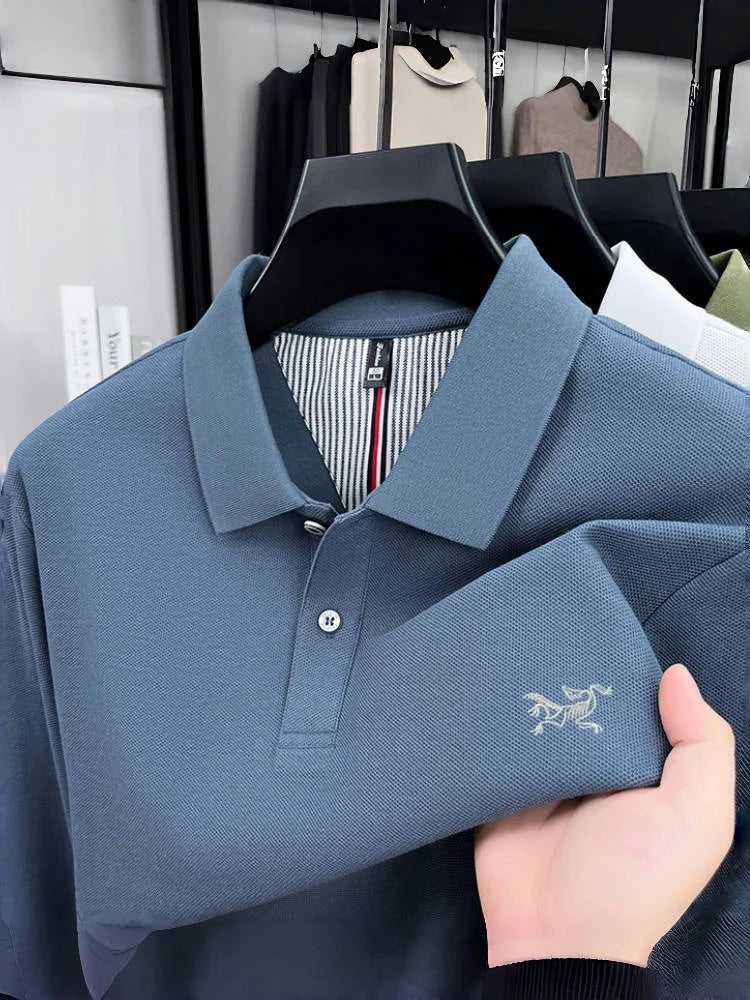 100% pure cotton high-end luxury brand men's long sleeved polo shirt autumn fashion original embroidery design golf top T-shirt