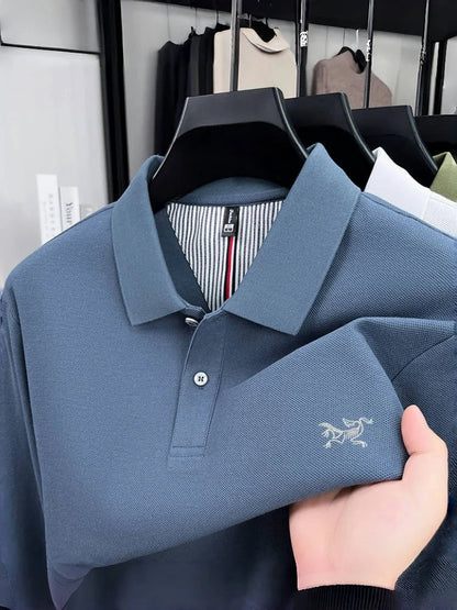 100% pure cotton high-end luxury brand men's long sleeved polo shirt autumn fashion original embroidery design golf top T-shirt