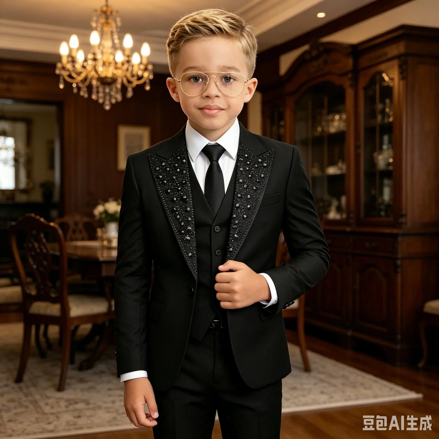 Black Beaded Crystals Suits For Boys 3 Pieces Sets Single Breasted Prom Blazer Sets Kids Formal Wedding Party Tuxedos