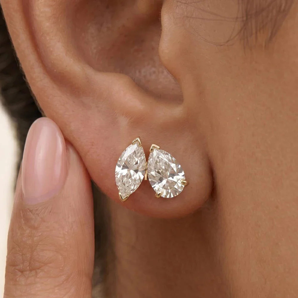 4cttw Marquise&Pear Cut Moissanite Stud Earrings with Certificate 2Diamond Ear Studs for Women Wedding S925 Silver Fine Jewelry