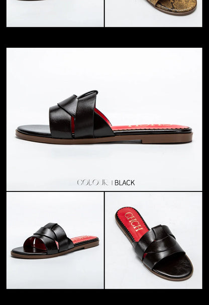 Women's Slippers Luxury brand PU Material Outdoor Flat Bottom Beach Tourism Summer Women's Slippers  2024 summer