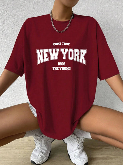 Quando 1968 A Nova Iorque É Jovem Camisetas Femininas De Algodão Oversize Camisetas Diárias Criatividade Roupa Casual Individual De Rua