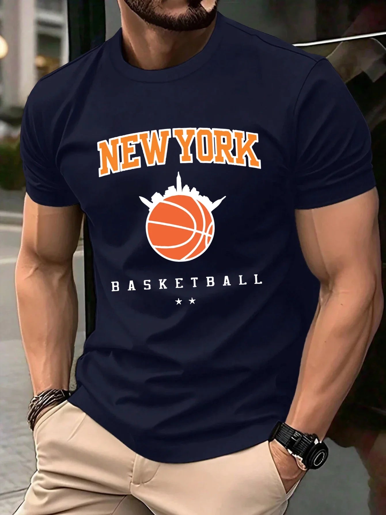 New York Basketball Game Print Men T Shirts Hip Hop O-Neck T-Shirt Soft Cotton Male Sportswear Casual Comfortable Clothes