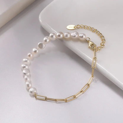Natural Pearls Beaded Necklace with 925 Sterling Silver Paperclip Chain Wedding Party Fashion Pearls Jewelry GPN13