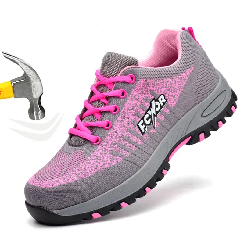 Safety Shoes for Women Indestructible  Steel Toe Sneakers Puncture Lightweight Boots Female Pink Small Size Safety Shoes