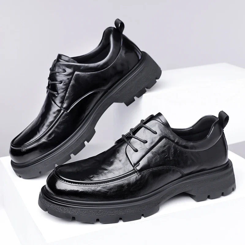 Men's Comfortable Genuine Leather British Thick-soled Business Leather Shoes for Spring 2025, New Lace-up Oxford Shoes