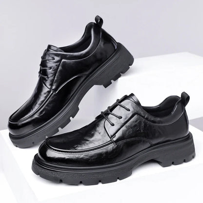 Men's Comfortable Genuine Leather British Thick-soled Business Leather Shoes for Spring 2025, New Lace-up Oxford Shoes