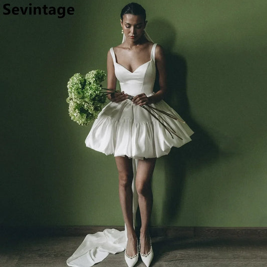 Ivory Satin Short Wedding Dress Ball Gown Mini Bridal Gowns Customized Vestidos De Novia