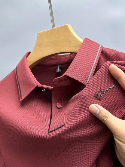 Luxury summer new ice silk breathable polo shirt men's short sleeve high-end exquisite letter embroidery casual lapel T-shirt