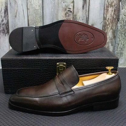 Men's Genuine Leather Penny Loafers Italian Design Luxury Classic Wedding Formal Office Business Dress Shoes