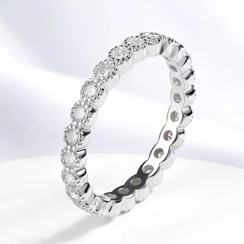 2mm D Color Full Eternity Moissanite Rings for Women Everyday Wear Jewelry Birthday Gift 925 Sterling Silver Promise Band