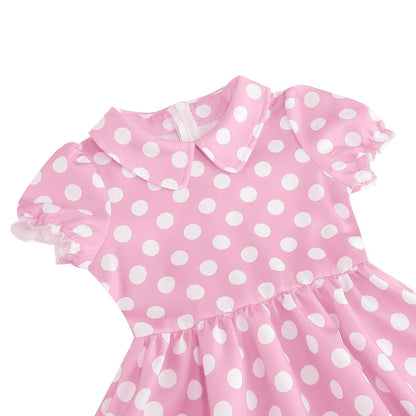 New Fashion Kids Dress For Girls Polka Dot Short-sleeved Children Dress With Baby Collar Daily Girls Casual Costume