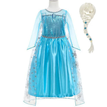 Snow Queen Princess Dress for Toddler Girl Elsa Festival Carnival Fancy Kid Birthday Party Clothing Lovely Halloween Cosplay