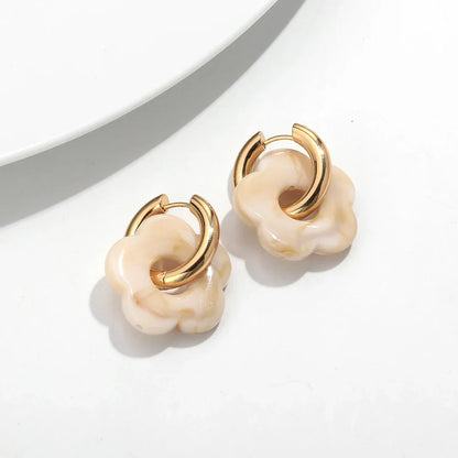 Colorful Flower Resin Acrylic Charms Earring Gold Color Circle Ear Buckle Hoop Earrings Fashion Jewelry for Women