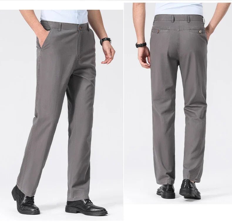 Spring Summer Cotton Suit Pants Men Solid Color Smart Casual Dress Trousers Man Lightweight Zipper Fly Straight Breathable Pants
