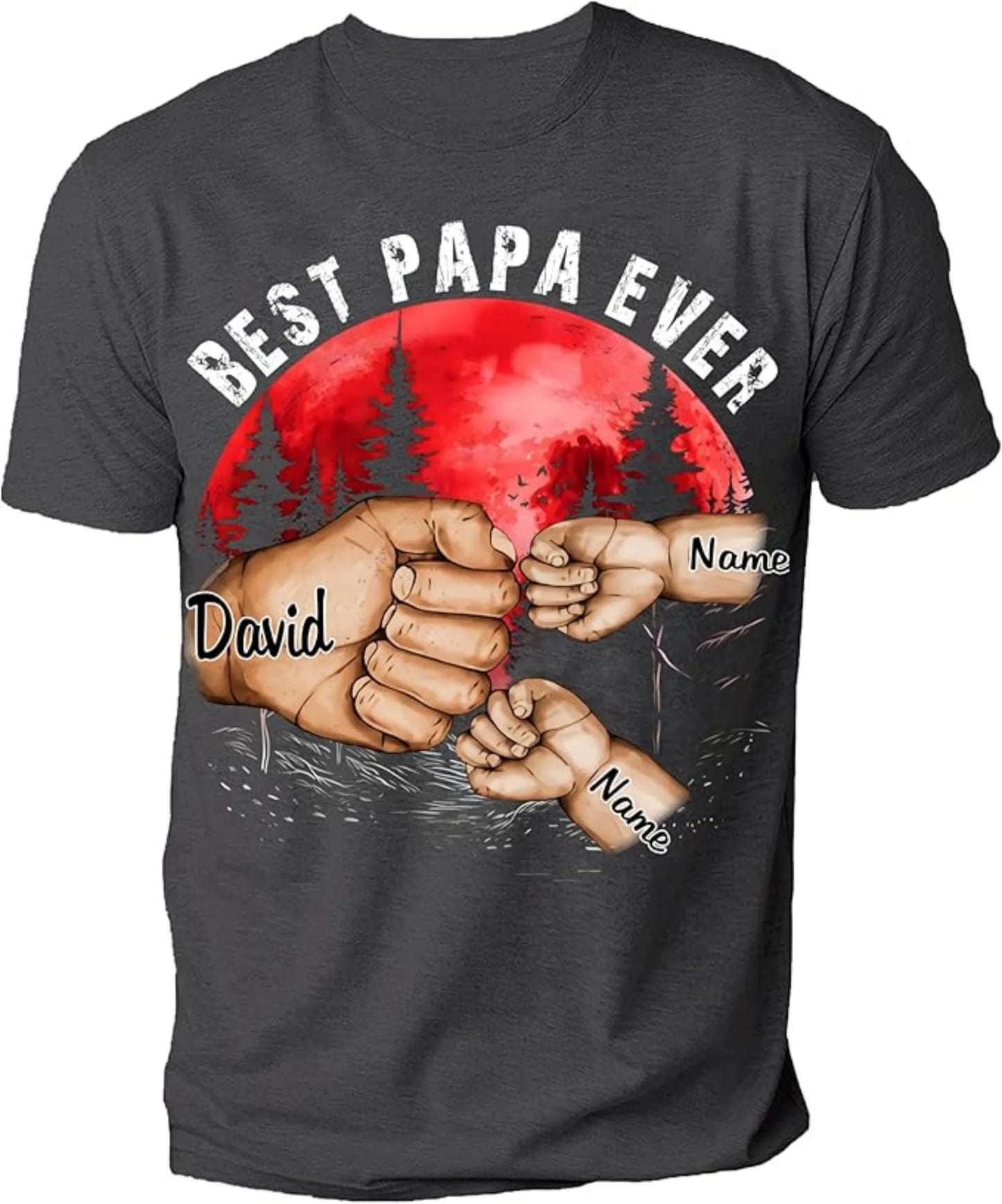 Personalize Best Grandpa Dad Ever Black Shirt - Custom Fist Bump Papa Father w Kid Name T-Shirt S-3XL