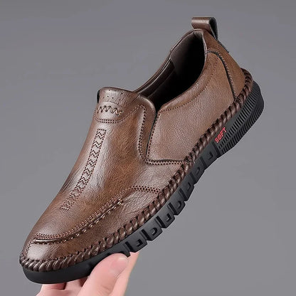 Sapatos Masculinos de Couro Genuíno Costurados à Mão – Calçado Casual Durável para Uso Diário