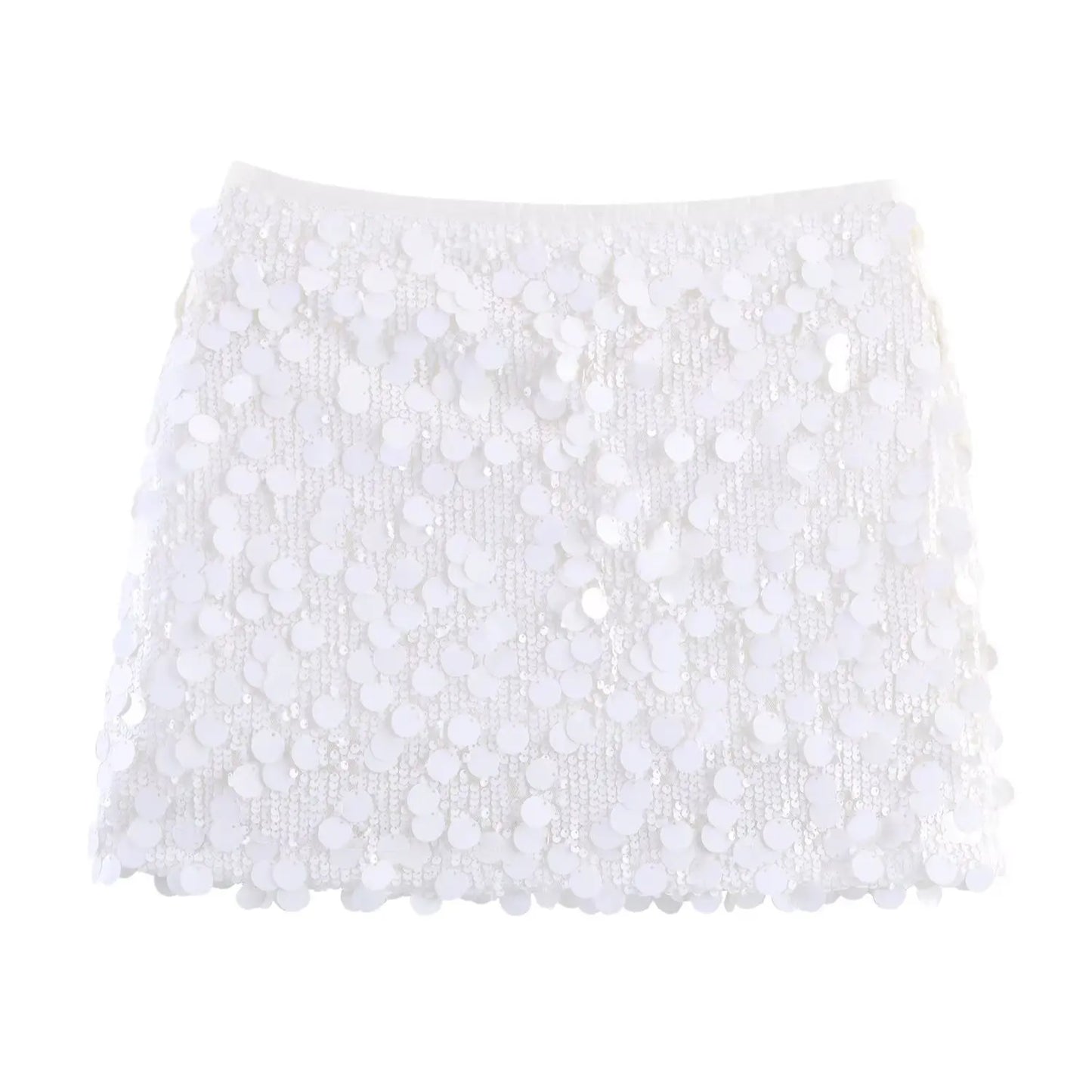 Women Spring Autumn Chic Mini Skirts Fashion With Sequined Solid Side Zipper Short Skirt Female Vintage High Waist Skirt