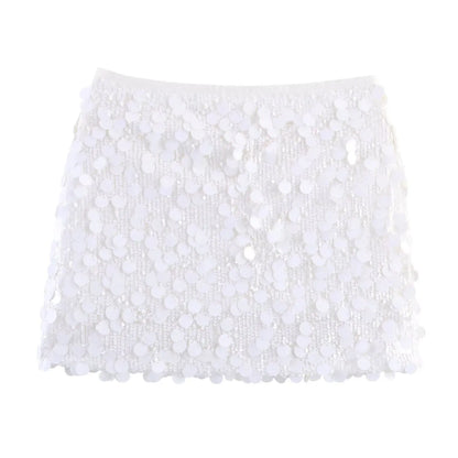Women Spring Autumn Chic Mini Skirts Fashion With Sequined Solid Side Zipper Short Skirt Female Vintage High Waist Skirt