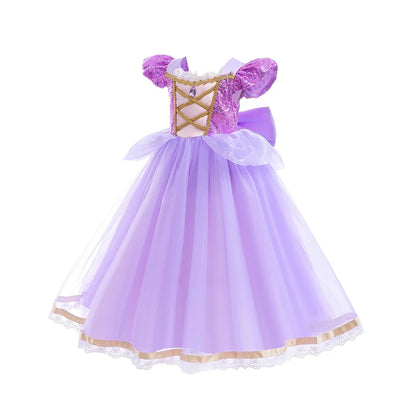 Vestido de Princesa Verão Rapunzel Menina Cosplay Enrolados Festa de Aniversário de Halloween Vestido Fantasia de Aniversário Infantil