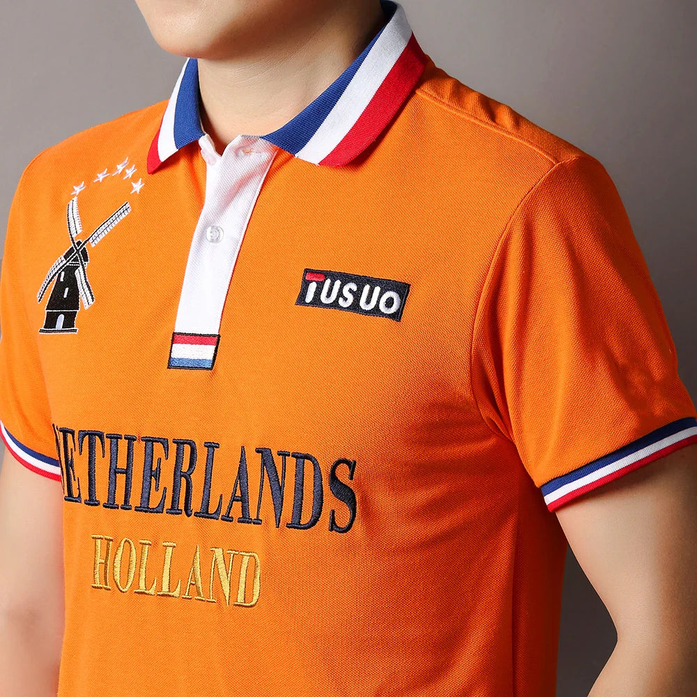 Men's polo shirt Netherlands easter monday king's birthday all saints'day christmas day cotton embroidery stitching color hollan