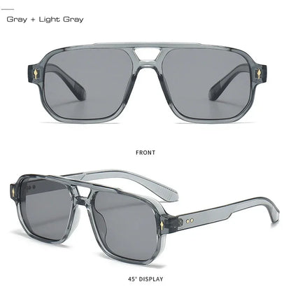 Vintage Double Bridges Men Square Sunglasses Fashion Green Ocean Lens UV400 Eyewear Women Trending Rivets Sun Glasses
