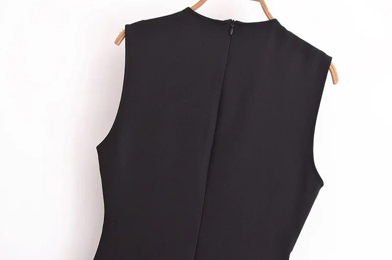 Womens Dresses Black Office Long Dresses for Women Spring Sleeveless Midi Dress Woman Belt Button Women's Dress Vest