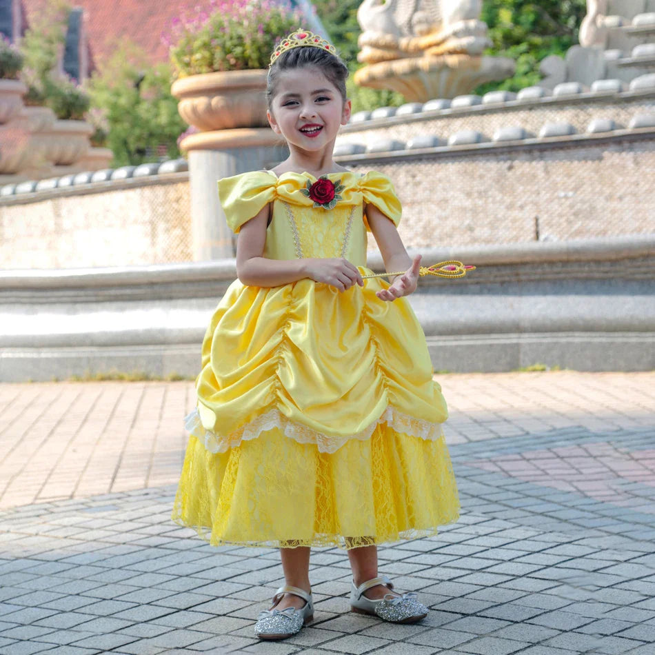 Girls Belle Cosplay Princess Dress Children Beauty Beast Clothes Birthday Carnival Christmas Party Costume Kids Ball Gown 2-11T