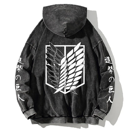 Attack on Titan Manga Hoodie Harajuku Sweatshirt Men Women Long Sleeve Streetwear Clothing Vintage Washed Cotton Hooded Pullover