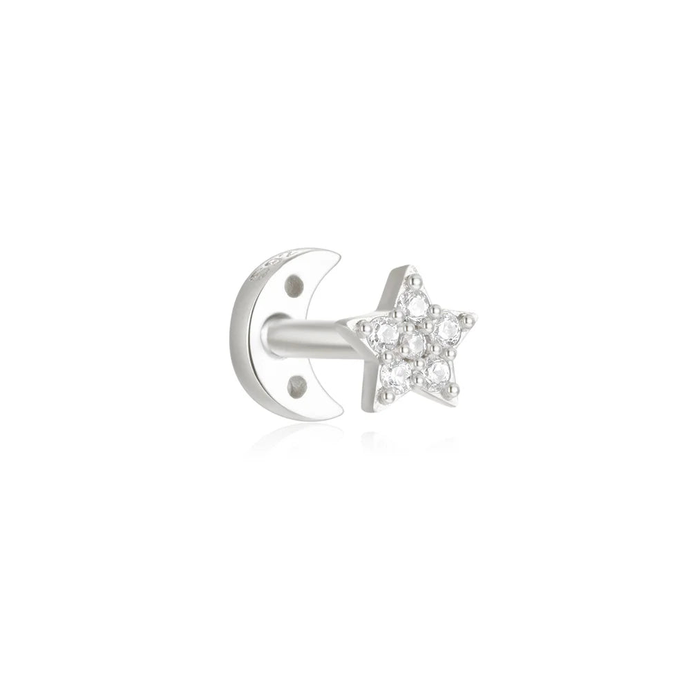 1PC 925 Sterling Silver Crown Horse Eye Zircon Heart Flat Head Cartilage Piercing Stud Earring For Women Claasic Earring