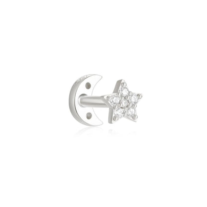 1PC 925 Sterling Silver Crown Horse Eye Zircon Heart Flat Head Cartilage Piercing Stud Earring For Women Claasic Earring