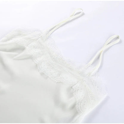 Sexy Lace Sling Tank Top Women Stain Sleeveless V Neck Backless Loose Tops Female 2025 Summer Autumn Chic Street Homewear Lady