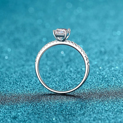 1CT  Moissanite Ring for Women Emerald Radiant Cut Diamond Wedding 925 Silver White Gold Plated  Rings Fine Jewelry