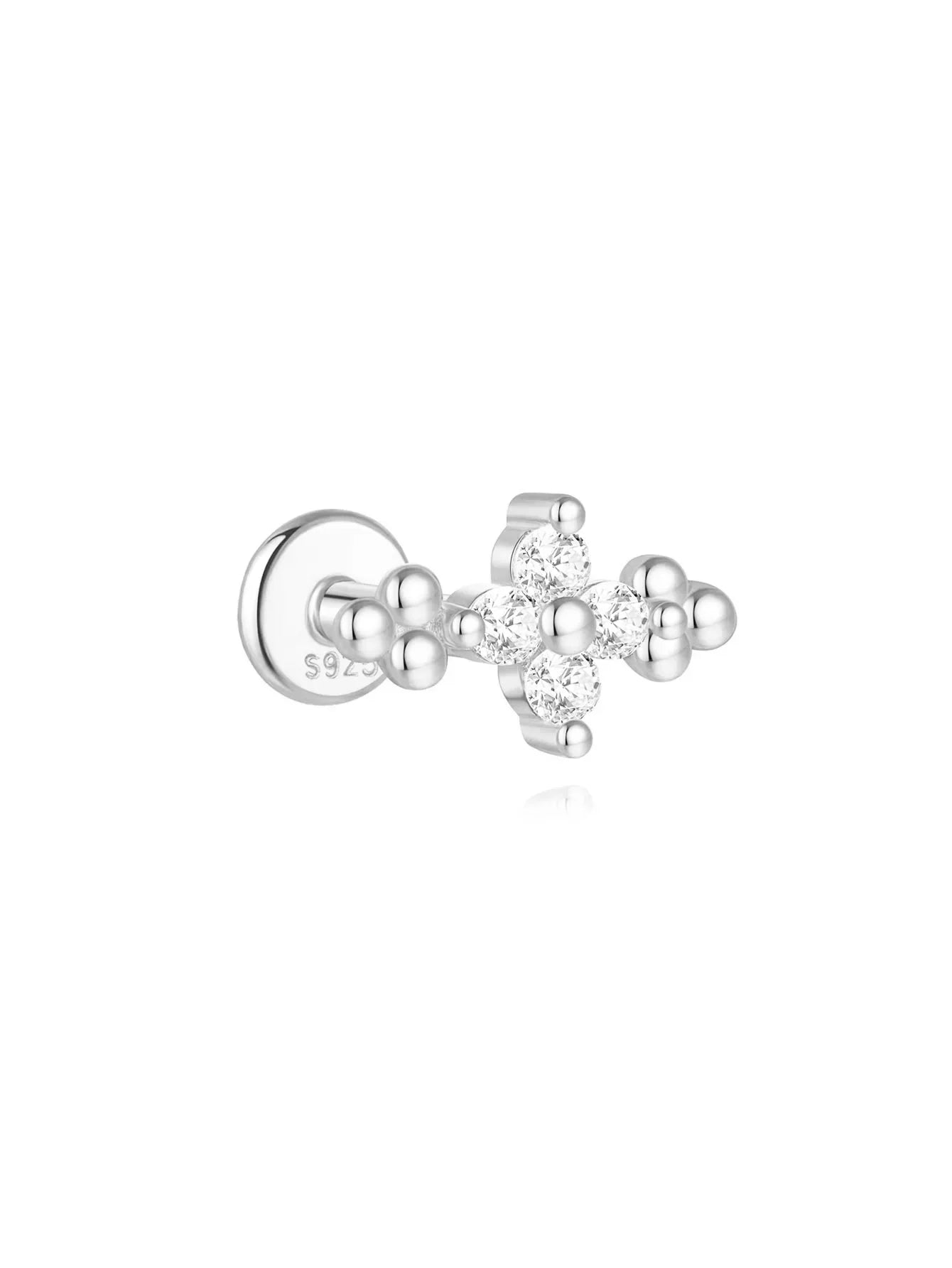 1PC Four Pointed Star Moon Tassel Lotus Cartilage Spiral Puncture 925 Sterling Silver Stud Earring For Women Ins Earring