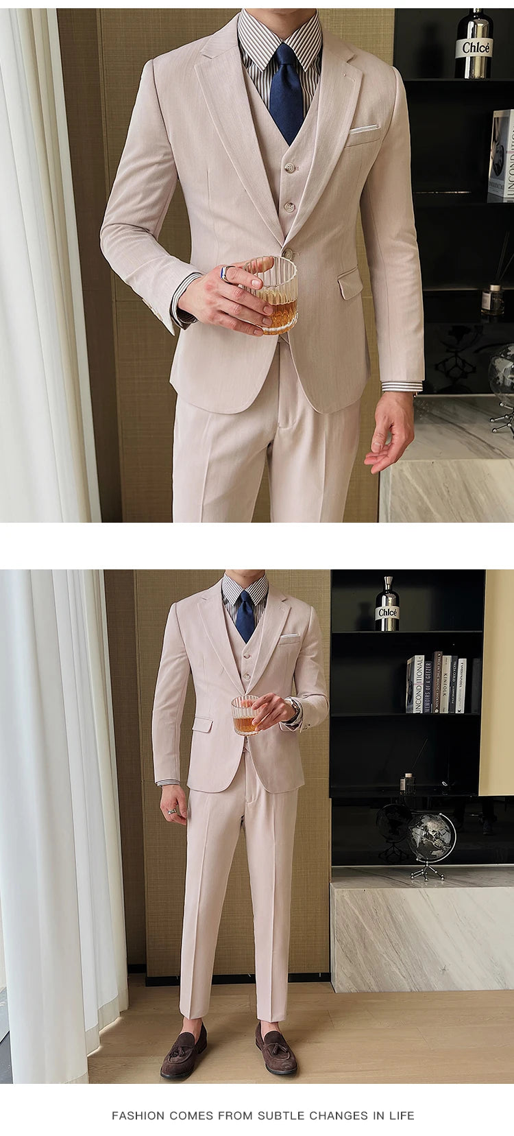 ( Jacket + Vest + Pants ) High-end Men's Slim Business Casual Suit Groom Wedding Dress Party Suit Blazers Waist Coat Trousers