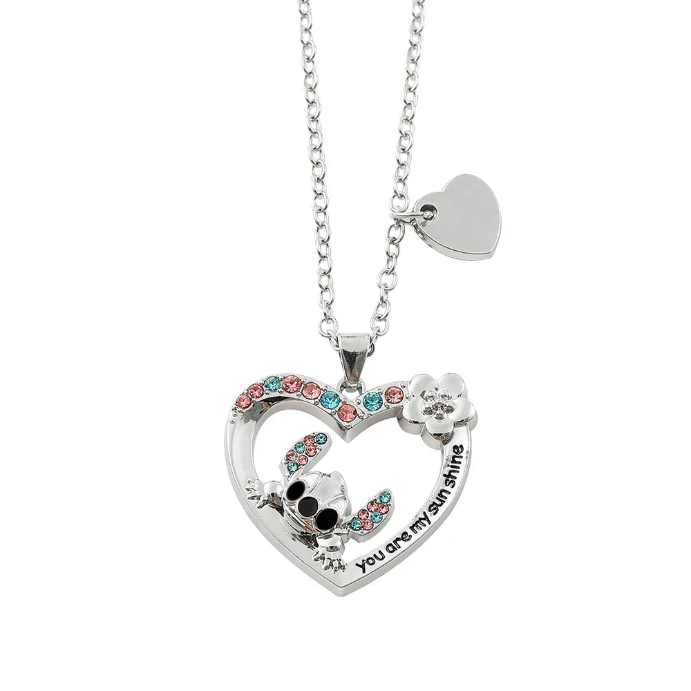 Stitch Cartoon Pendant Necklace Cute Filled Rhinestones Jewelry Personality Sweater Chain Gift for Fashion Lovers