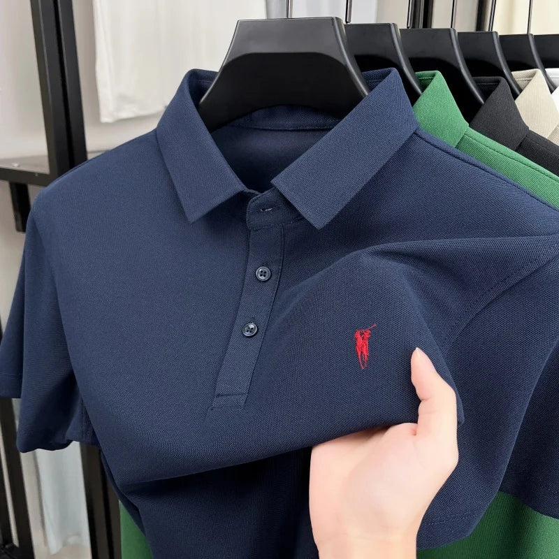 Luxury brand pony embroidery short sleeve polo shirt summer breathable solid color casual men T-shirt fashion high-end Paul top