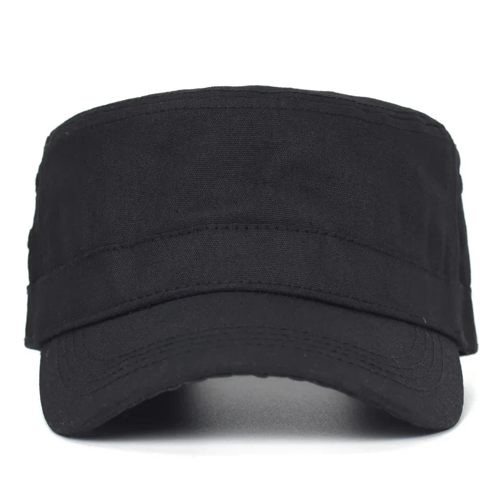 Waxed Canvas Cotton Military Caps Men Waterproof Cadet Army Cap Unique Design Vintage Flat Top Hat
