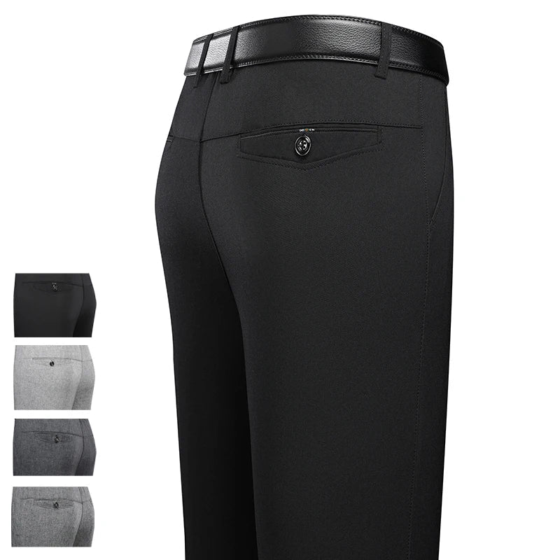 Male Spring Summer Casual Straight Pants Artificial Linen Business Casual Pants Mid Aged Men's Trousers