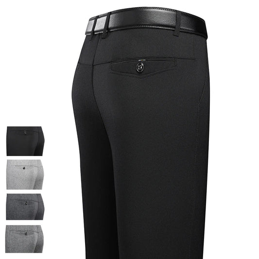 Male Spring Summer Casual Straight Pants Artificial Linen Business Casual Pants Mid Aged Men's Trousers